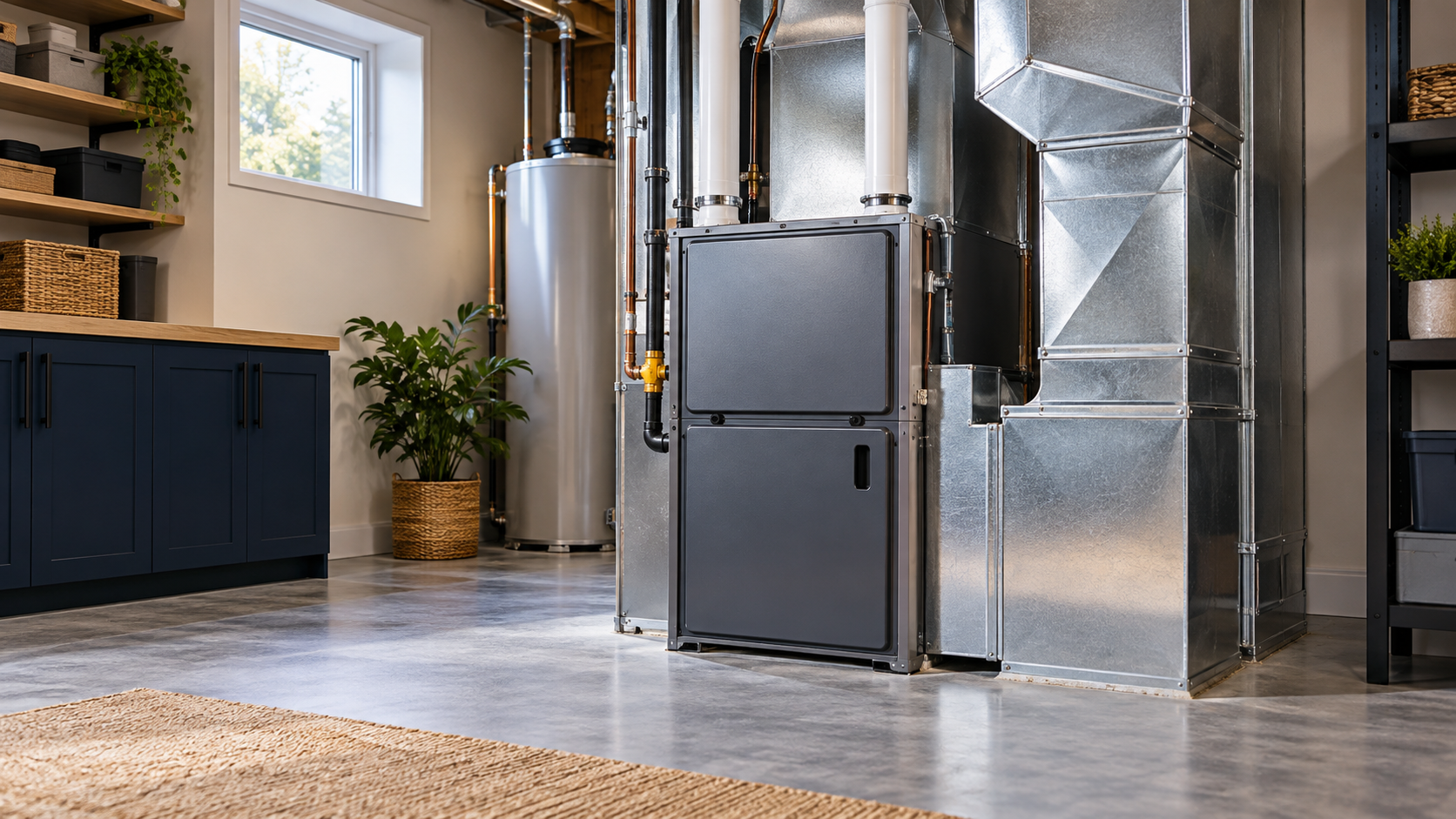A modern furnace and ductwork